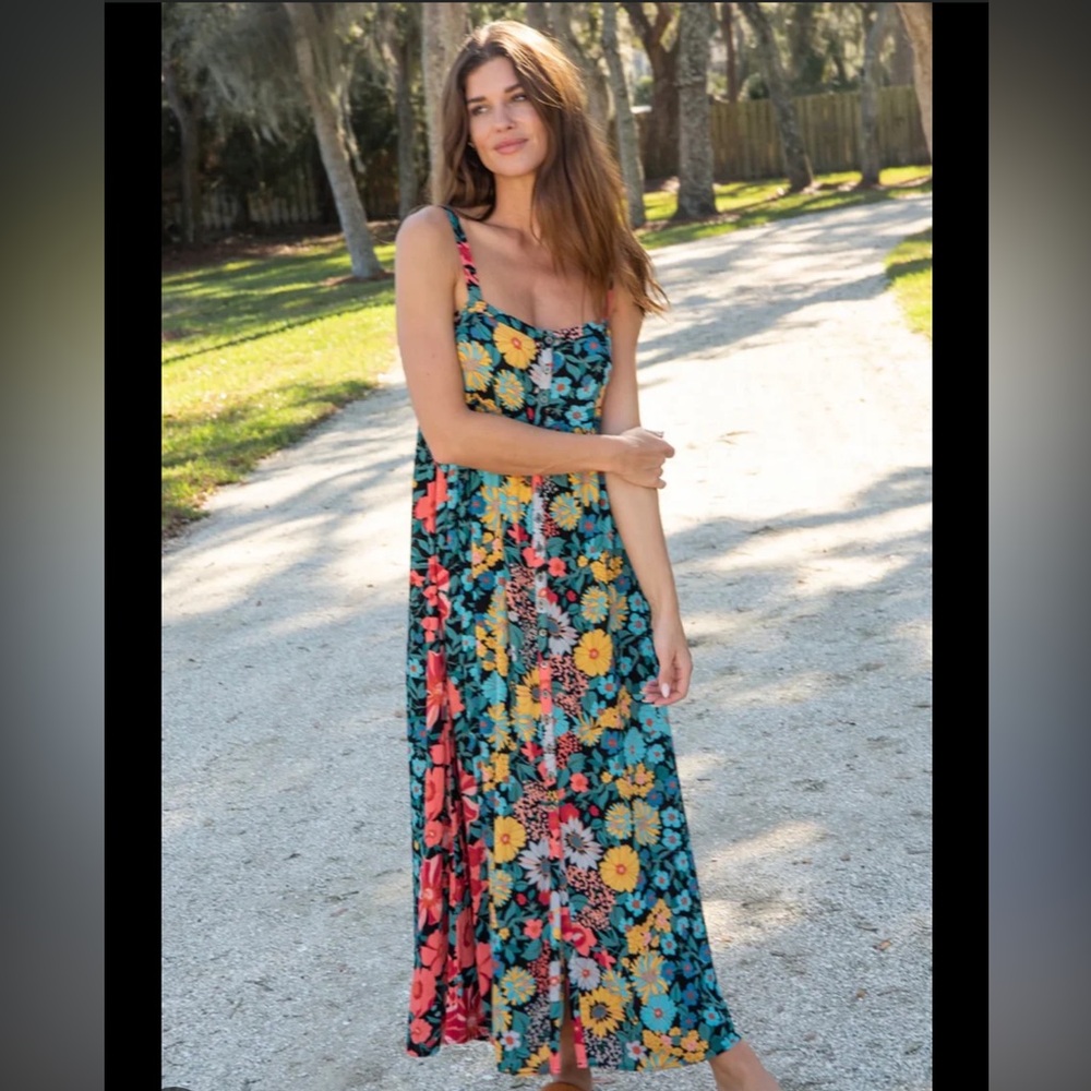 Natural Life Sidney Maxi Dress - Black Coral Floral XS boho romantic beach